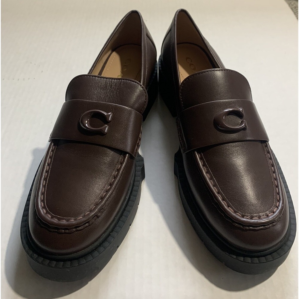 COACH Sz 6B Maple Brown Leah Patent Leather Platform Loafer - Picture 2 of 8